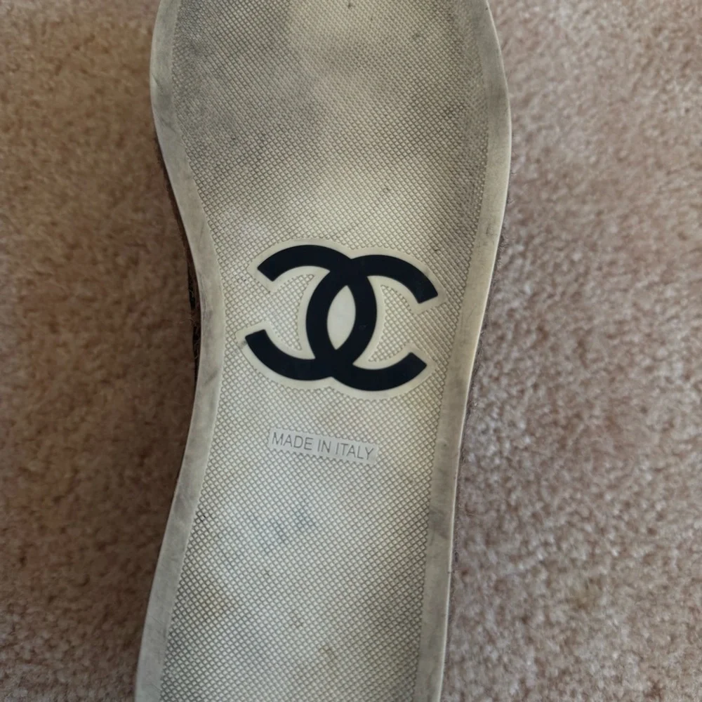 Chanel Lace Up Cotton Loafers Espadrilles 41 Black White
